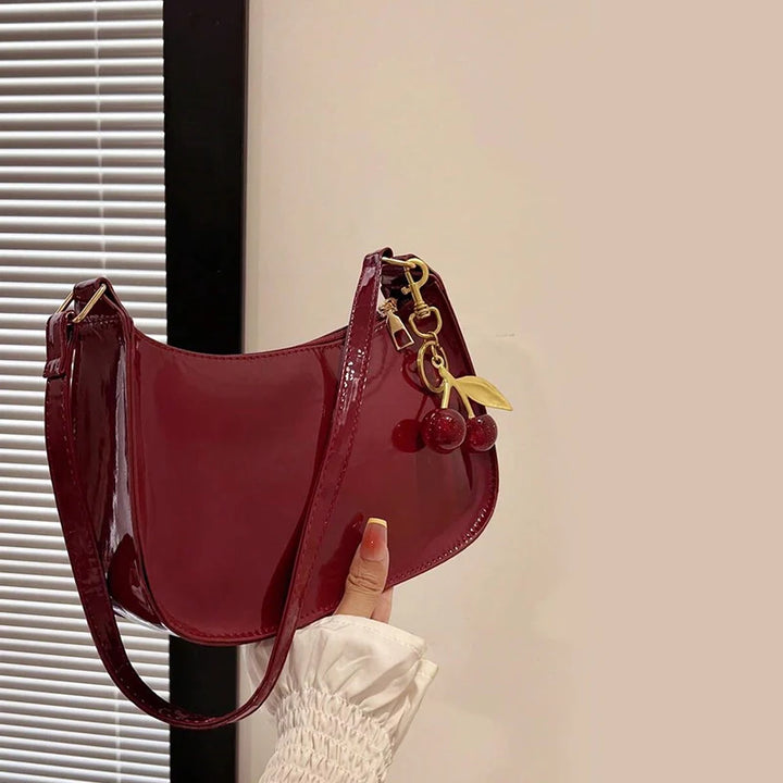 Vintage Women’s PU Leather Shoulder Bag – Crossbody Handbag with Cherry Pendant