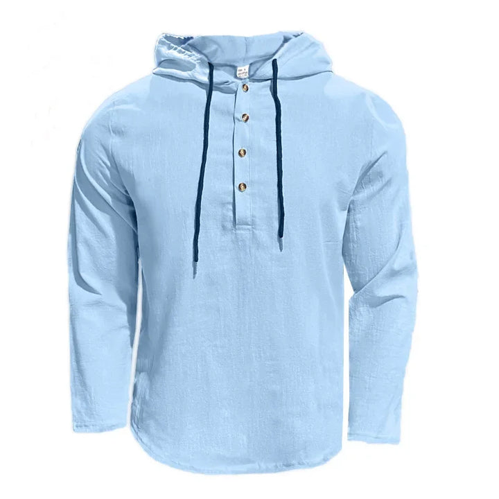 2026 New Men's  T-Shirts Spring Summer Hooded Cotton Linen Tops for Men Soft Loose Henley Shirt Casual Button Long Sleeve Shirts
