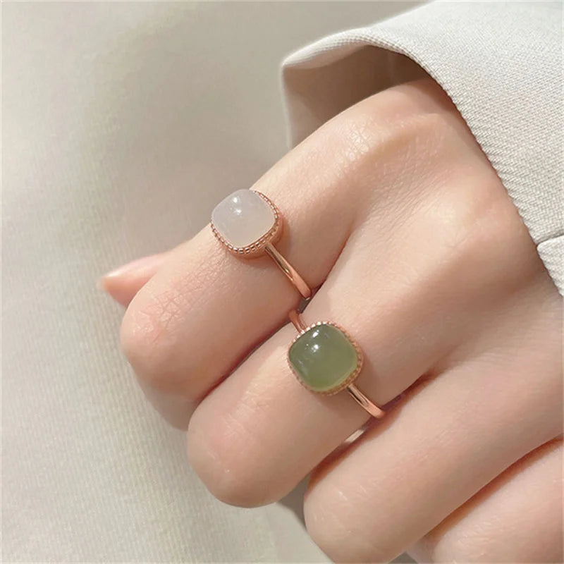 Women’s Vintage Jade & Crystal Geometric Ring – Fashion Jewelry