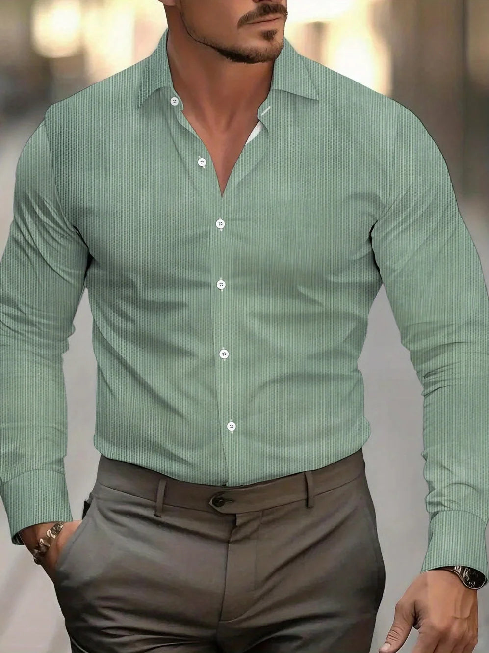 Man Shirts Elegant Formal Business Minimally Striped Print Design Casual Fashion Multifunctional Suit Substitute Shirts for Men