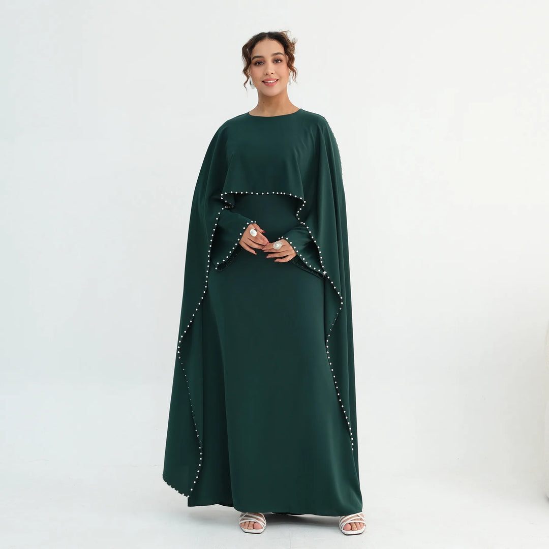 Luxury Dubai Shawl Abaya Elegant Beaded Waist Cinching Kaftan Muslim Women Traditional Dress Maxi Long Sleeve Robe Eid Outfit