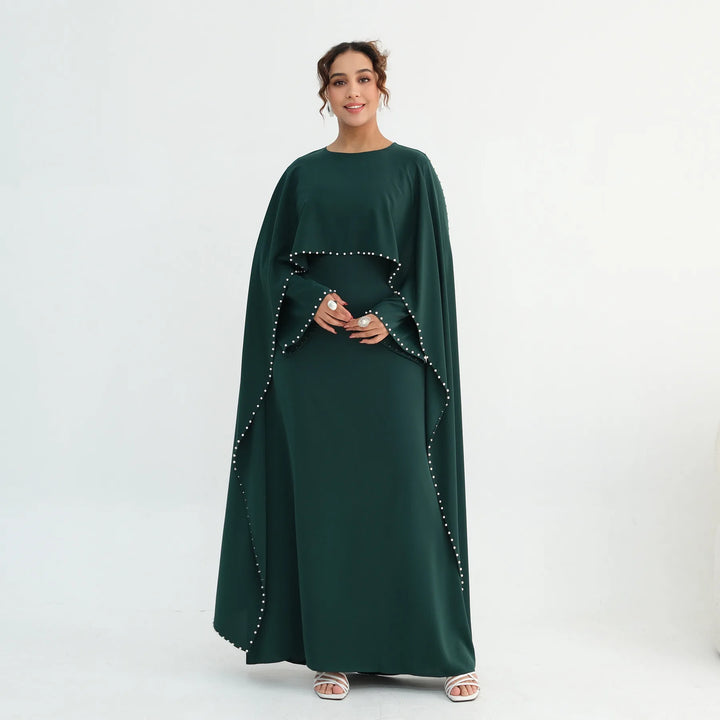 Luxury Dubai Shawl Abaya Elegant Beaded Waist Cinching Kaftan Muslim Women Traditional Dress Maxi Long Sleeve Robe Eid Outfit