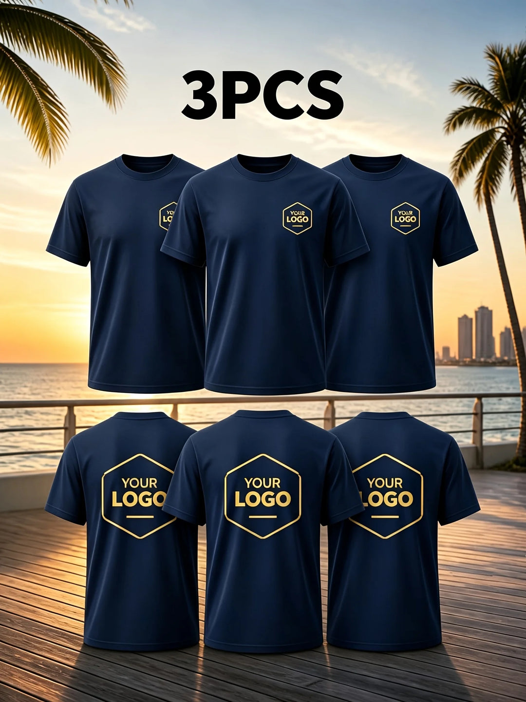3-Piece Custom Men's T-Shirts, with LOGO/Pattern/Text Available on Both Front and Back. Summer Casual T-Shirts