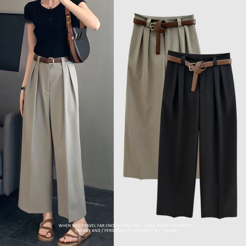 Spring Autumn Korean Arajuku Solid Pants Women Loose Casual All Match High Waist Straight Lady Trousers Fashion Female Clothes