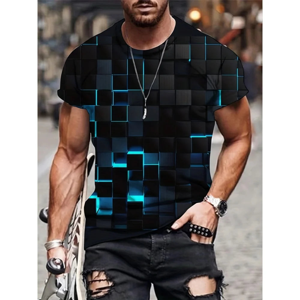 Shirt for Man Stripe Print Street Graphic T-Shirts Trendy Men's Short Sleeve Clothes Casual Summer Outdoor Oversized Clothing