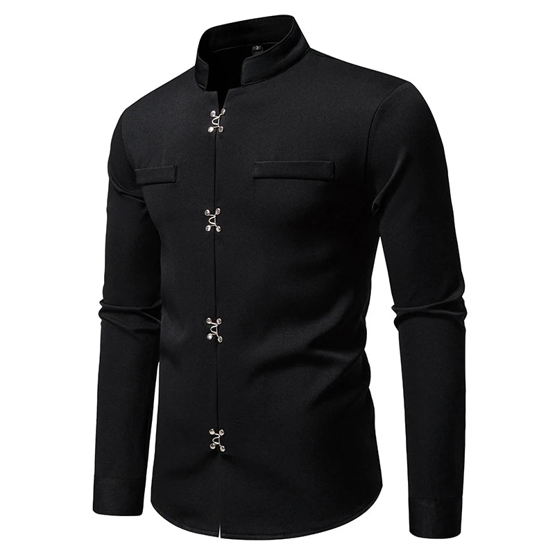 2025 Spring New Men Shirt Chinese Style Clothing Slim Fit Long Sleeves Shirt Camisa Social Office Wear Mandarin Collar Shirt