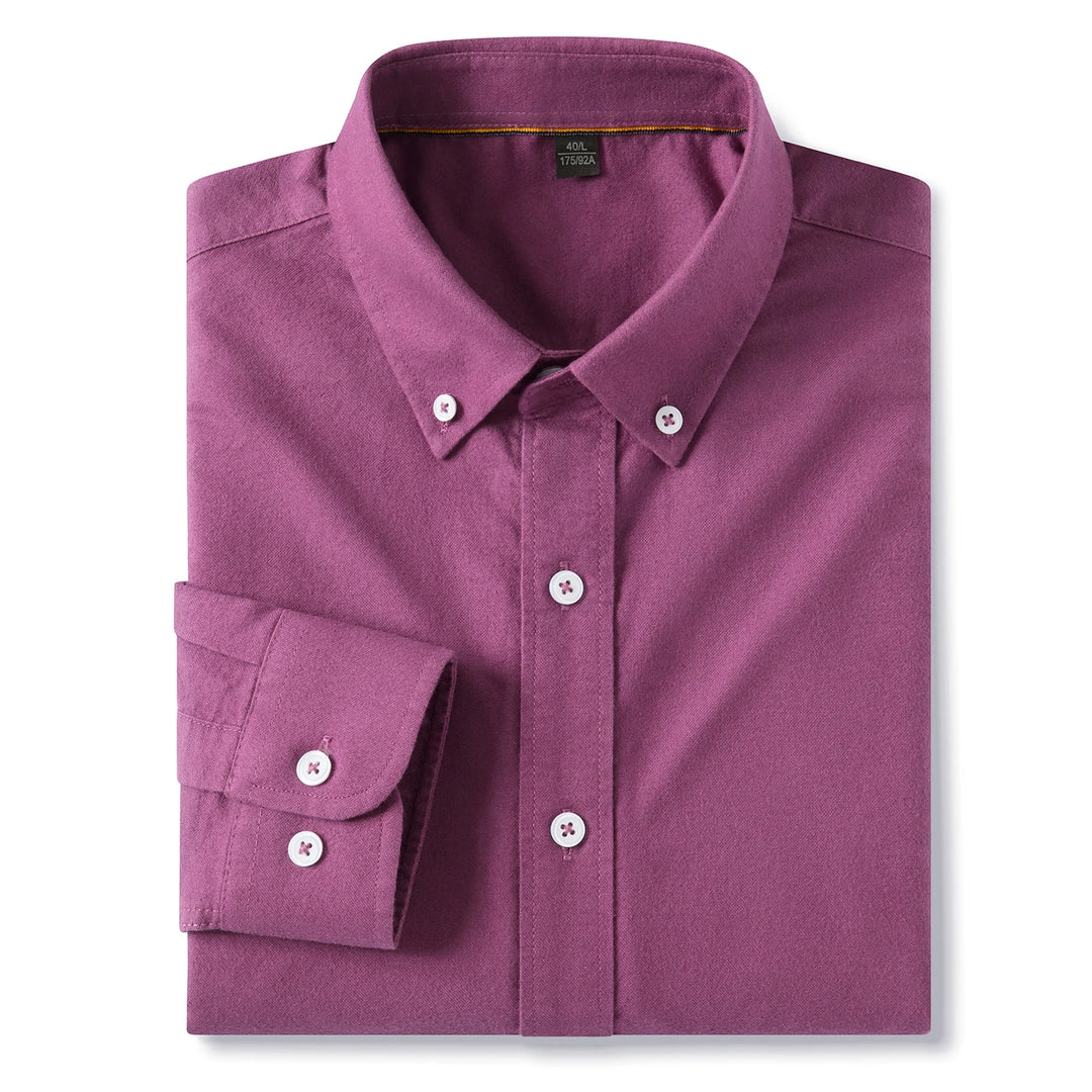100% Cotton Brushed Long Sleeve Shirts for Men Slim Fit Casual Plain Shirt Solid Color Fashion Korean Popular Tops Red Clothes