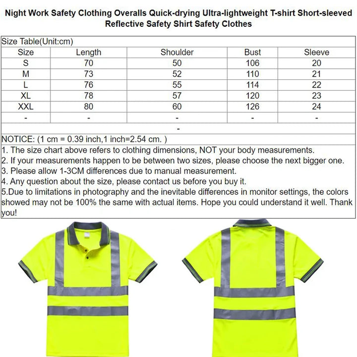 Men Shirts Night Work Reflective Workwear Short Sleeve Quick Dry Work Clothes for Men Breathable T-shirt High Visibility Tops
