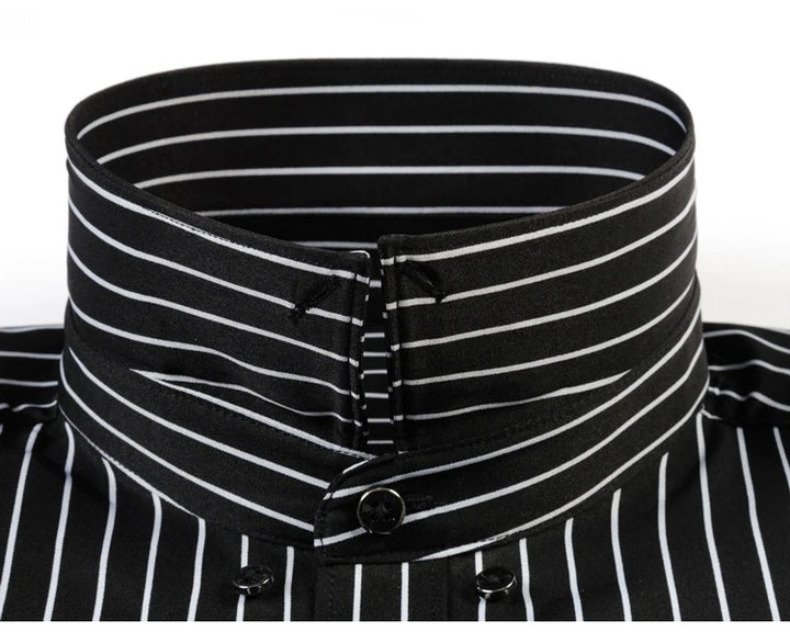 Men's Elegant  Striped Iron-Free Long Sleeve Dress Shirts - Breathable, Stretchy Casual Button Up Shirt For Formal Occasions