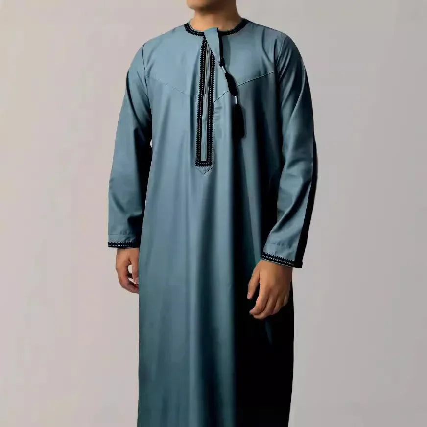 New 2026 Men's Muslim Abayas Dress Long-sleeved Pullover Kaftan Robe Men Jubba Thobe Pakistan Saudi Arab Caftan Islamic Clothing