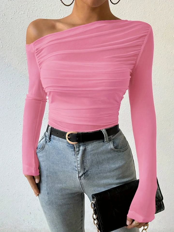 2025 Women’s Off-Shoulder Crop Top – Slim Fit Autumn/Winter Streetwear