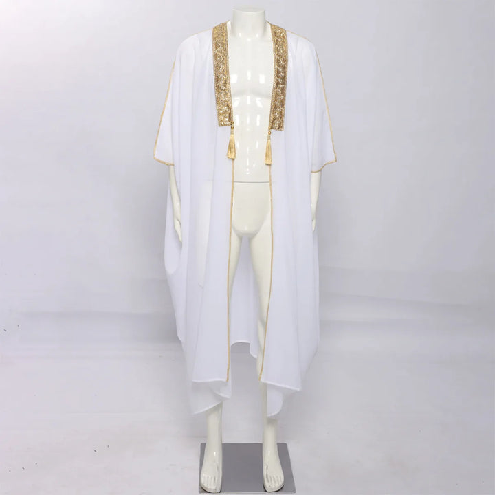 Men's Muslim Kimono-style Chiffon Robe Turkish Arabic Islamic Men's Muslim Robe Cosplay Ramadan Embroidered Robe Prayer Garment