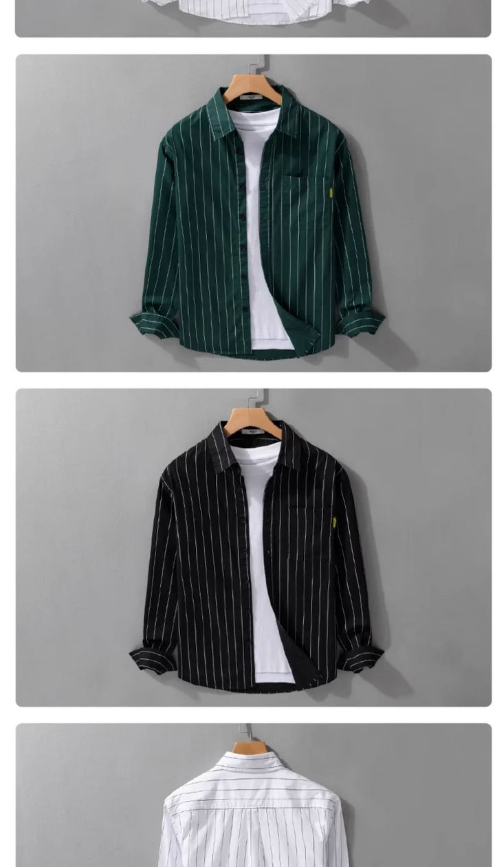 Striped Men Long Sleeve Spring Autumn Fashion Casual Versatile Shirt