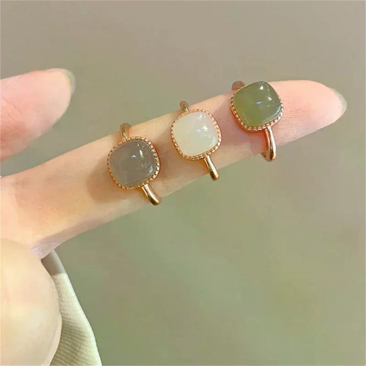 Women’s Vintage Jade & Crystal Geometric Ring – Fashion Jewelry