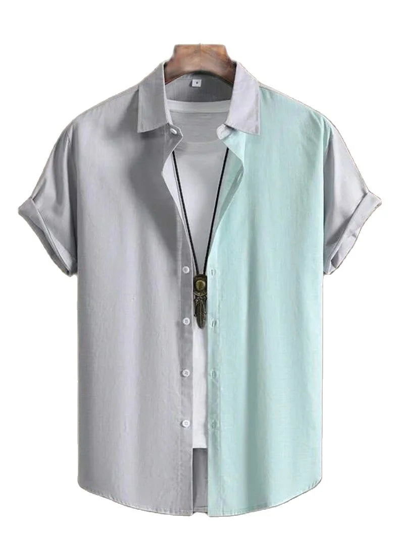 Alternating Striped men's Shirts Summer Minimalist Shirts Beach Casual Style Short Sleeved Shirt Men's Hawaii Vacation Shirt