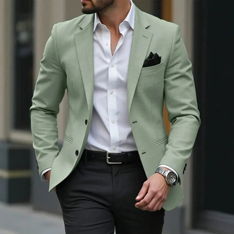 KIDWHXR Man Blazer Korean Slim Simple Solid Color Turn Down Collar Male Suit Outerwear Business Casual Long Sleeeve Men Coat