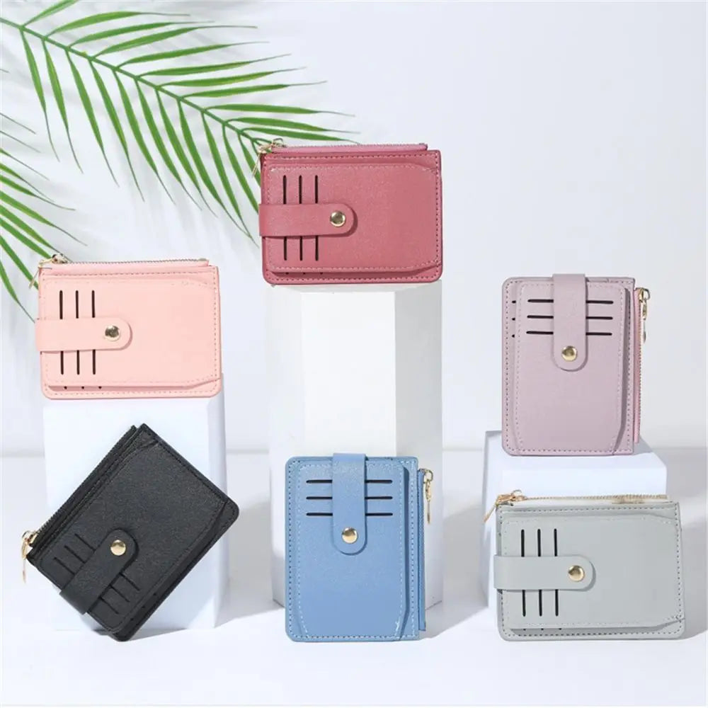 محفظة نقود معدنية من الجلد الصناعي مع حامل بطاقات وسحاب