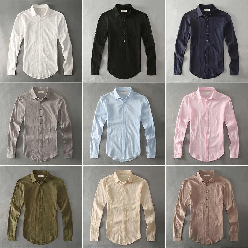 Casual Hawaiian Shirts Men Cotton Linen Designer Brand Slim Fit Man Shirts Long Sleeve White Shirt For Men Clothes Spring Autumn
