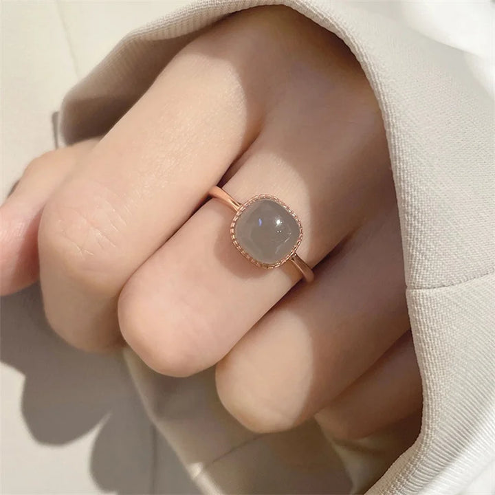 Women’s Vintage Jade & Crystal Geometric Ring – Fashion Jewelry