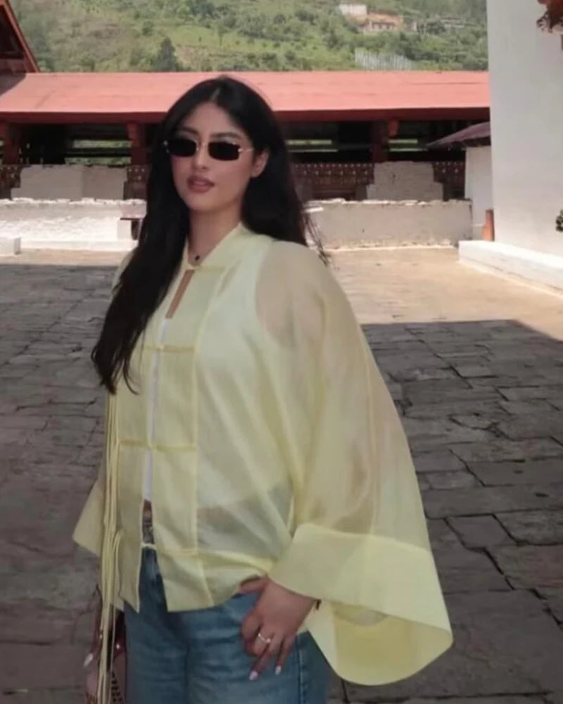 Women's Shirt 2026 New Fashion Summer Solid Color Oversize Rope Knot Detail Draped Shirt for Women Loose Chic Ladies Shirt Top
