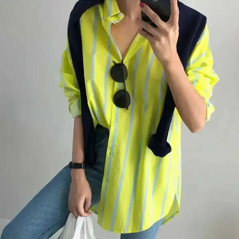 Striped Long Sleeve Thin Fit Shirt Women Spring Fashion Casual Bottom Temperament Top New