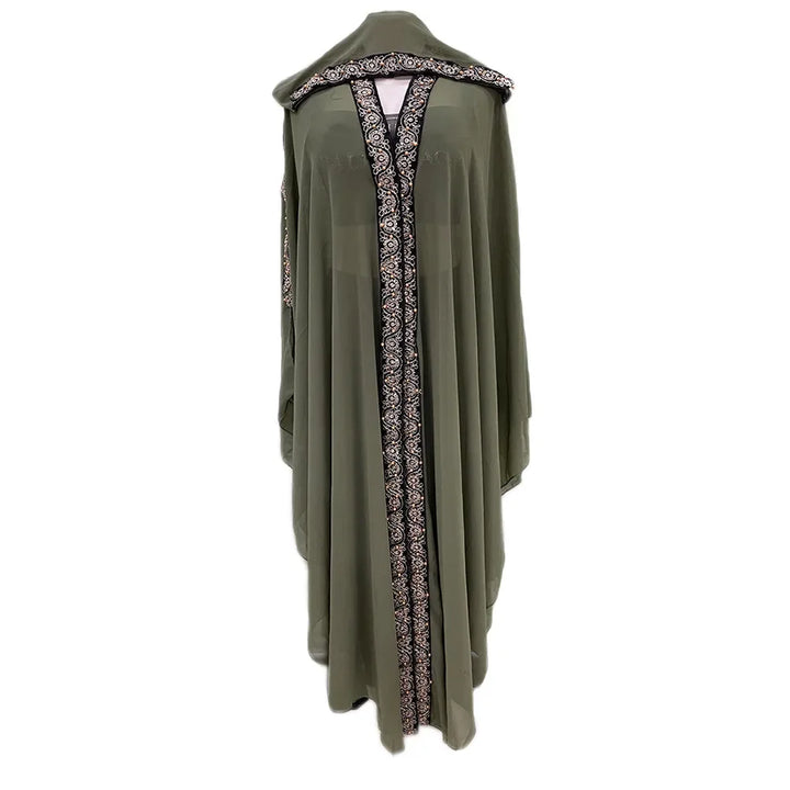 Abaya Morocco Kaftan Dubai Hooded Maxi Dress Bat Sleeve Farasha Kaftan Muslim Women African Open Kimono Boubou Evening Dresses
