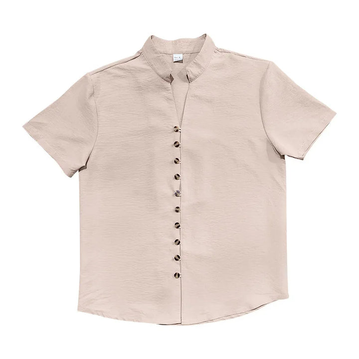 Summer New Short Sleeve Shirts for Men Fashion Solid Casual Linen Tops Breathable Stand Collar Loose Beach Blouses Men Clothing