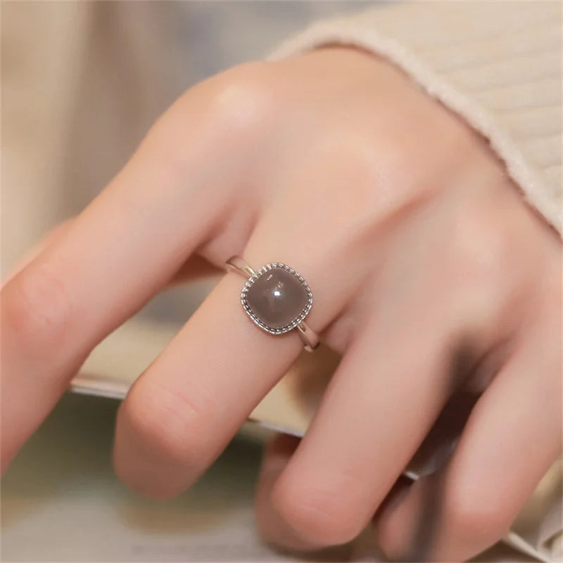 Women’s Vintage Jade & Crystal Geometric Ring – Fashion Jewelry