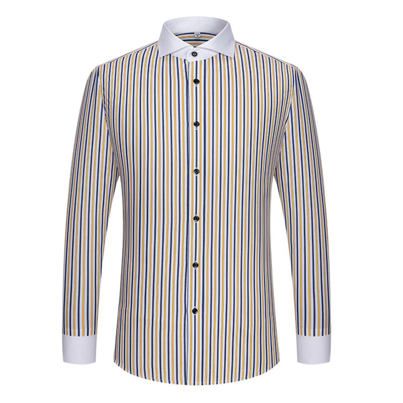 Men's shirt long sleeved slim fit striped Windsor collar contrasting color collar business casual one line collar shirt