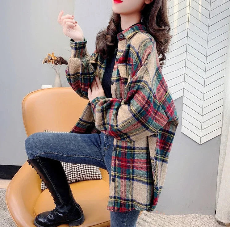 Women’s Vintage Check Jacket – Luxury Spring & Autumn Casual Coat 2025