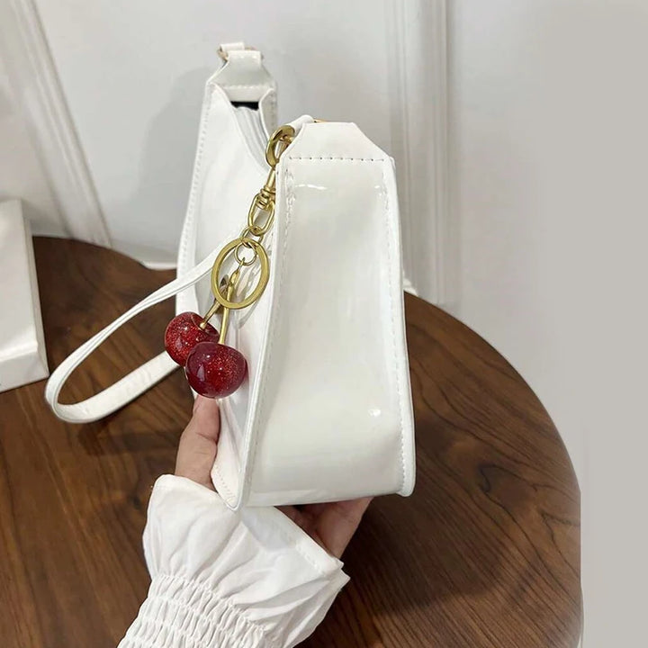 Vintage Women’s PU Leather Shoulder Bag – Crossbody Handbag with Cherry Pendant