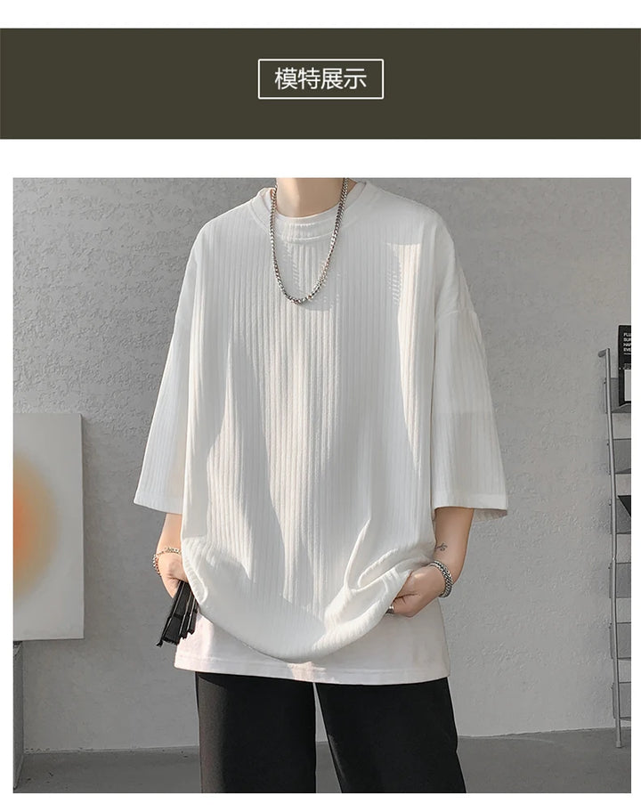 men t shirts Summer Men's White Cool T-shirts Women Oversized 5XL Korean Style Loose Striped T-shirt Casual T-Shirt Male
