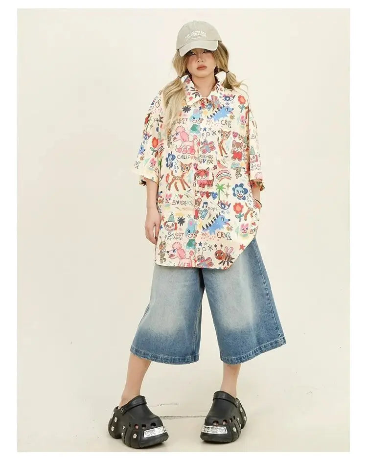 Print Shirts Summer Streetwear Interest Women's T-Shirts Loose Cartoon Cute Tops  Short Sleeve Clothes Vintage Fashion Popular