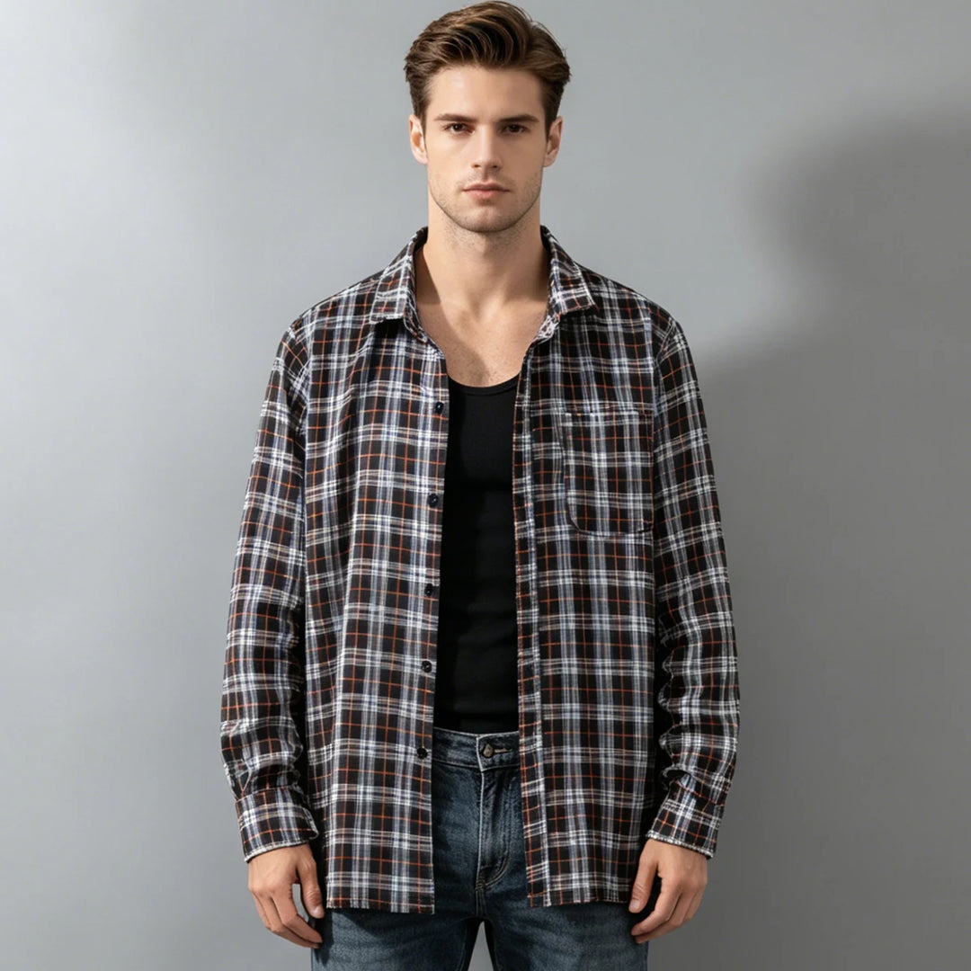 Men's Shirt Spring And Autumn Coat Fashionable Classic Checkered Youth Casual Comfortable And Fashionable Button Up Long Sleeved
