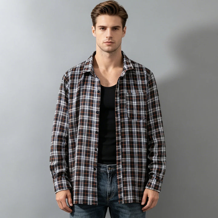 Men's Shirt Spring And Autumn Coat Fashionable Classic Checkered Youth Casual Comfortable And Fashionable Button Up Long Sleeved