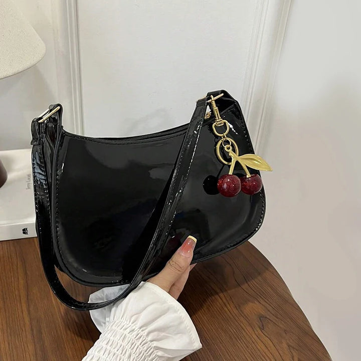 Vintage Women’s PU Leather Shoulder Bag – Crossbody Handbag with Cherry Pendant