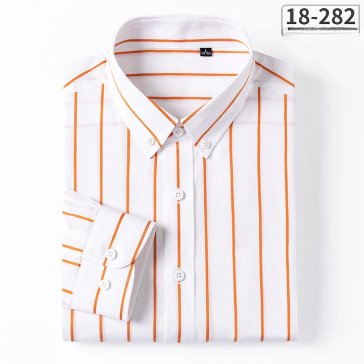 New in Shirt 100% Cotton Long-Sleeve Shirts for Men Slim Fit Plain Shirt Thin Plaid Striped Tops Fashion Elegants Office Clothes