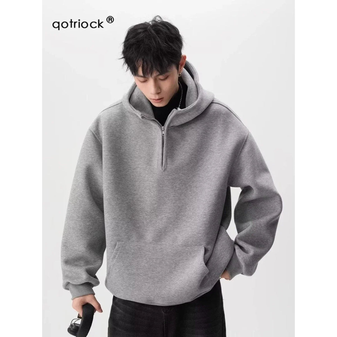 Men's Clothing American Half-zip Hooded Sweatshirt for Men Trendy Brand Spring Autumn Sports Versatile