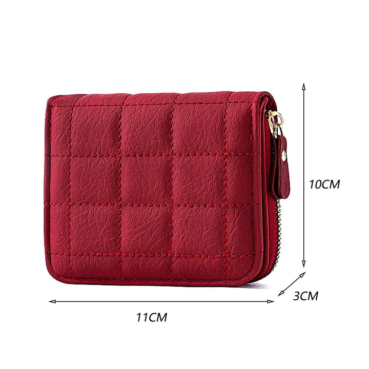 Women’s PU Leather Plaid Wallet – Small Card & Coin Holder with Zipper