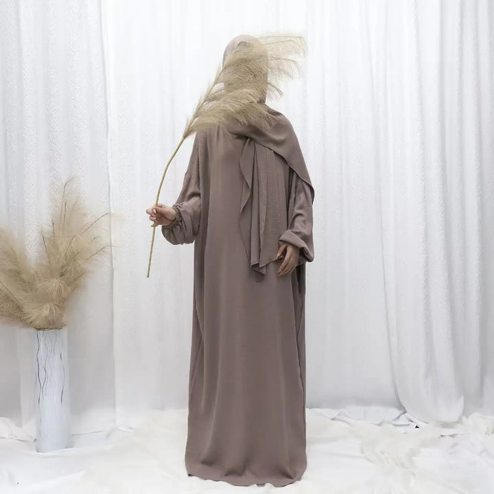 Abaya Dubai with Integrated Hijab Scarf Muslim Dress Women Zipper Front Side Pockets Islamic Clothing Modest Turkish Gown Casual