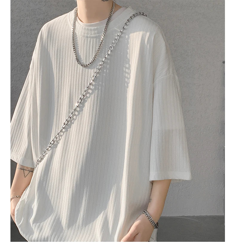 men t shirts Summer Men's White Cool T-shirts Women Oversized 5XL Korean Style Loose Striped T-shirt Casual T-Shirt Male