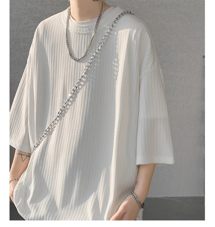 men t shirts Summer Men's White Cool T-shirts Women Oversized 5XL Korean Style Loose Striped T-shirt Casual T-Shirt Male