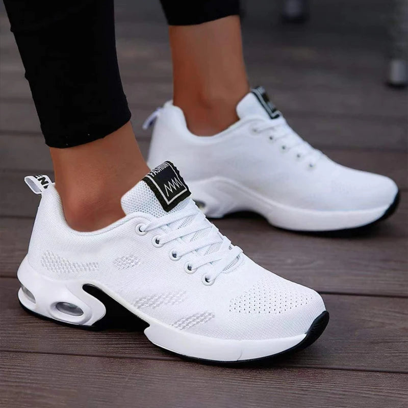 Women’s Breathable Mesh Walking Sneakers – Flat Platform Shoes