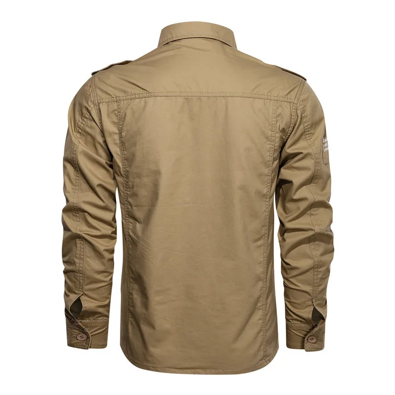 Cotton Shirt Men Casual Solid Long Sleeve Blouses High Quality Militar Overshirt Brand Clothing Black Cargo Shirts for Men 6XL