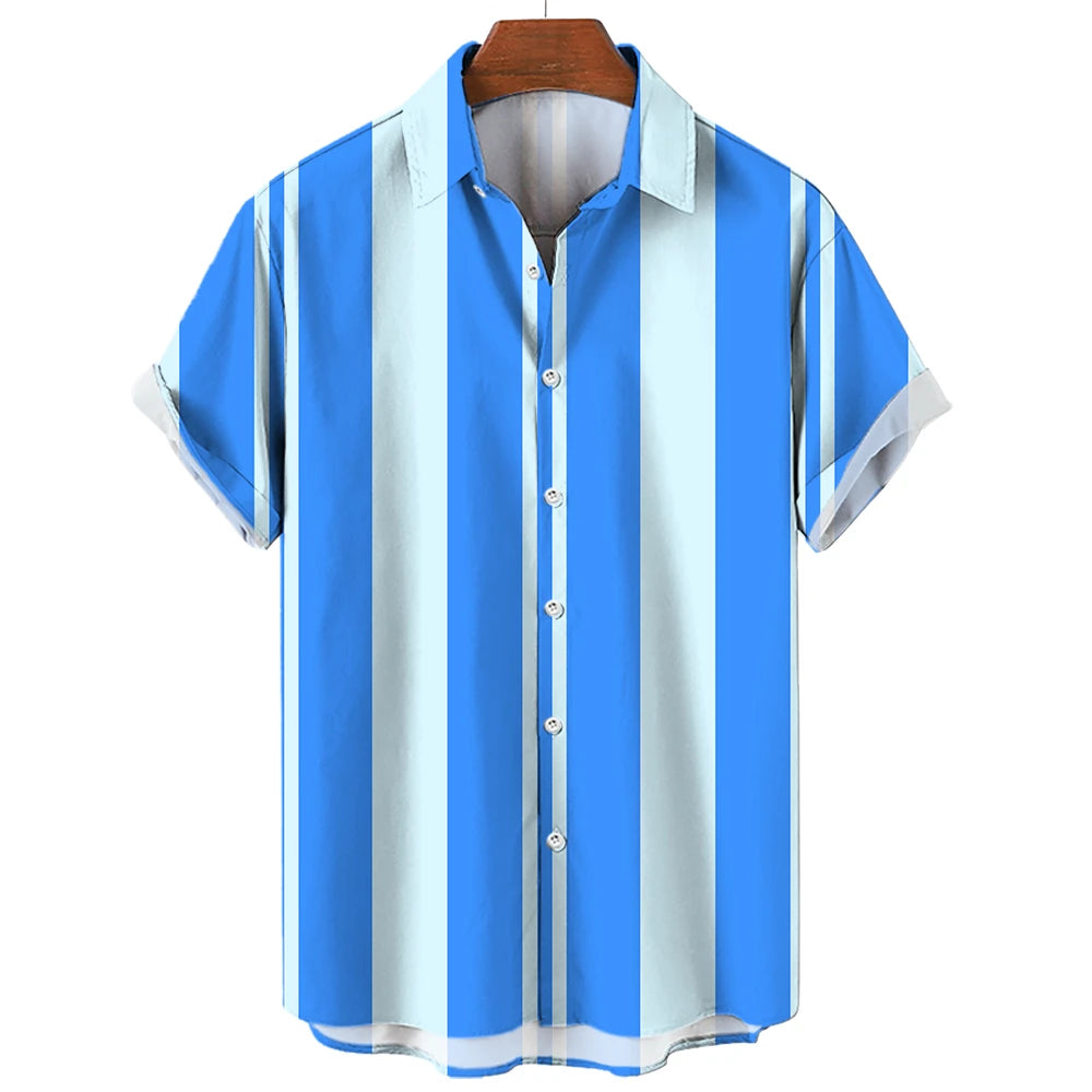 Men's Shirts Striped Shirts 3D Hawaiian Button Short Sleeve Plaid Red Top Beach Wear Black and White Shirt Men's Clothing