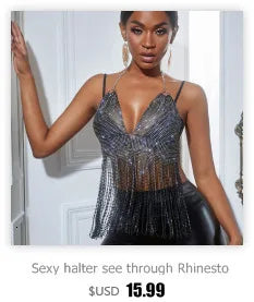 Sexy black White Summer crop top women festival Beach club outfits Party tank top t shirt woman Halter Rhinestones tops topy Hot