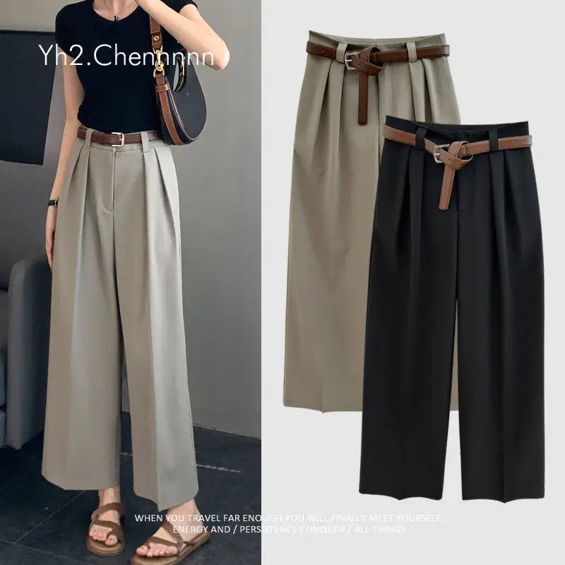 Spring Autumn Korean Arajuku Solid Pants Women Loose Casual All Match High Waist Straight Lady Trousers Fashion Female Clothes