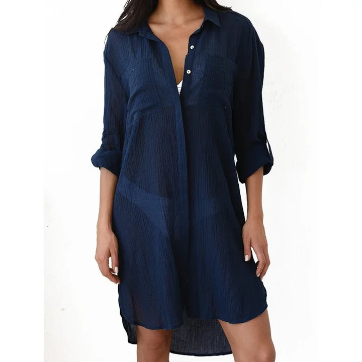 Women’s 2026 Cotton Beach Tunic Dress – Sexy White Maxi & Mini Cover-Up