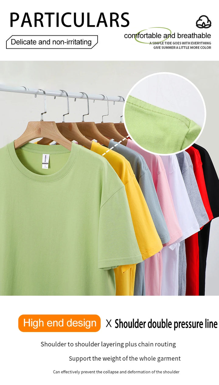 100% Cotton Solid Tshirts Men Woman Short Sleeve Fashion Brand Trend Casual Soft Clothing Tees Customized Products Summer Tops