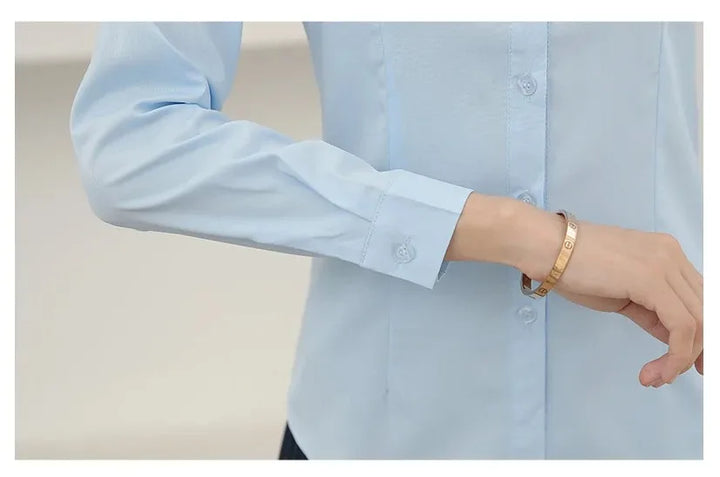 Elegant Women Shirts Woman White Shirt Long Sleeve Blouse Office Lady business Pink Shirts Button Solid Women work Blouses Tops